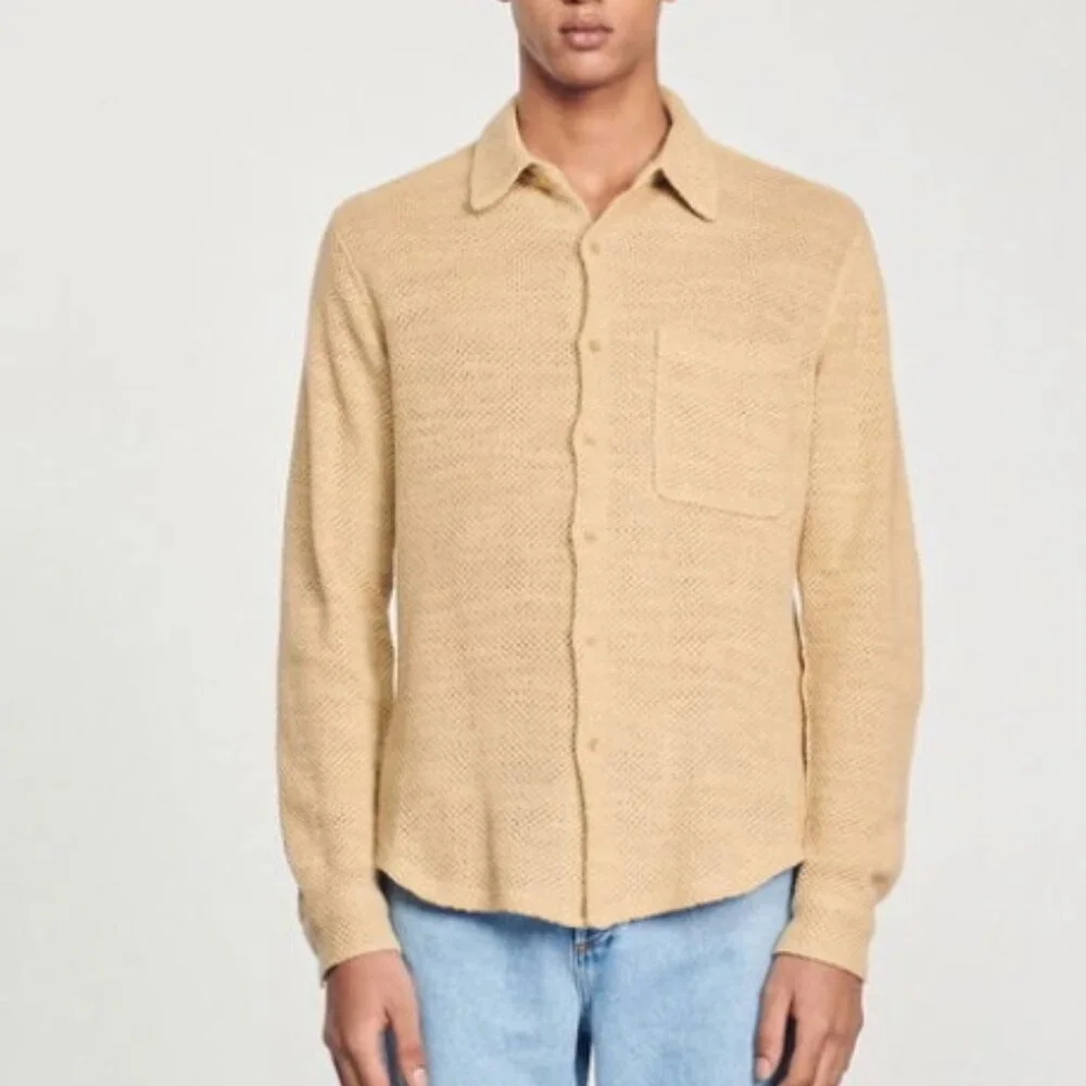 Sandro Tan Mesh Long Sleeve Shirt in Large - Picture 10 of 10